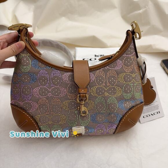 NWT Coach Hamptons Hobo Bag Shoulder Crystal Signature Jacquard Rainbow CCX16 - Picture 3 of 11